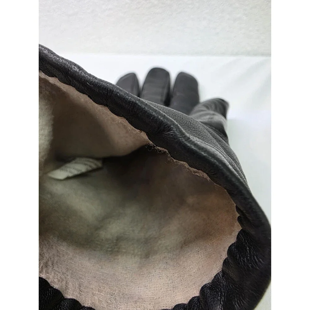 Vintage Black Leather Gloves Size 7.5 Retro Unisex Gloves, Genuine Leather